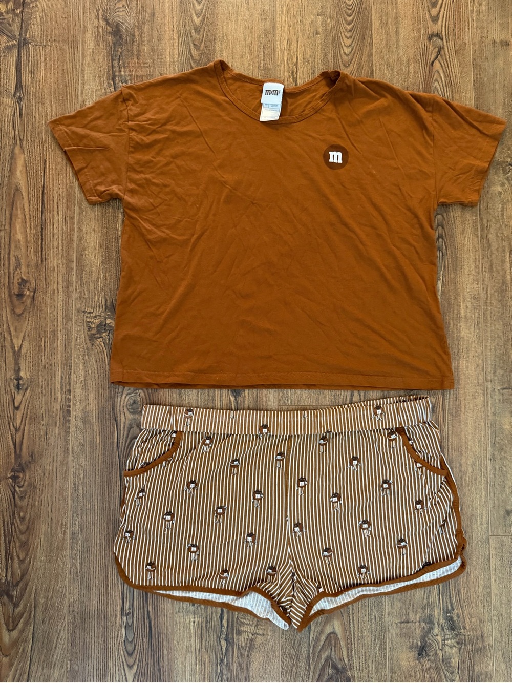 M&M's World Women Pajama Set 3XL Brown T-Shirt L Shorts Striped Loungewear Coton